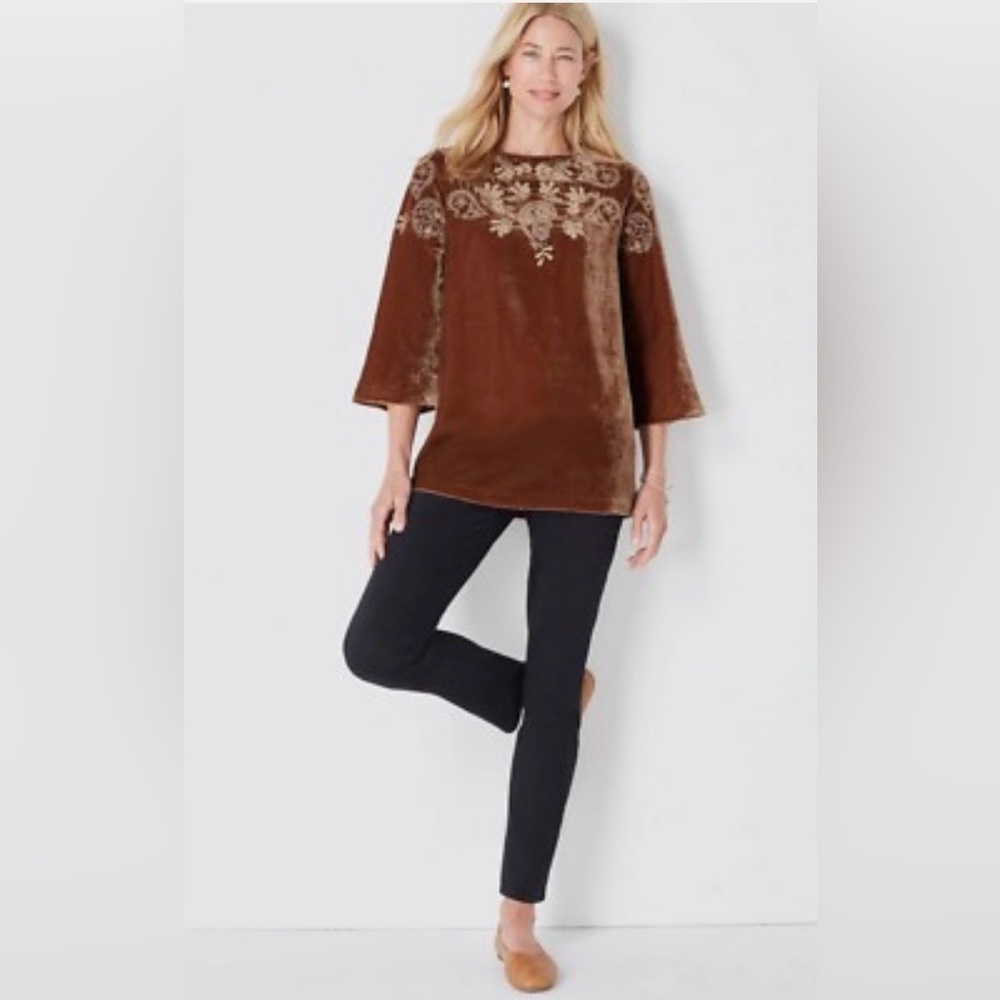 🌻J. JILL Velvety Embroidered BOHO Bell Sleeve oversized Tunic🌻
